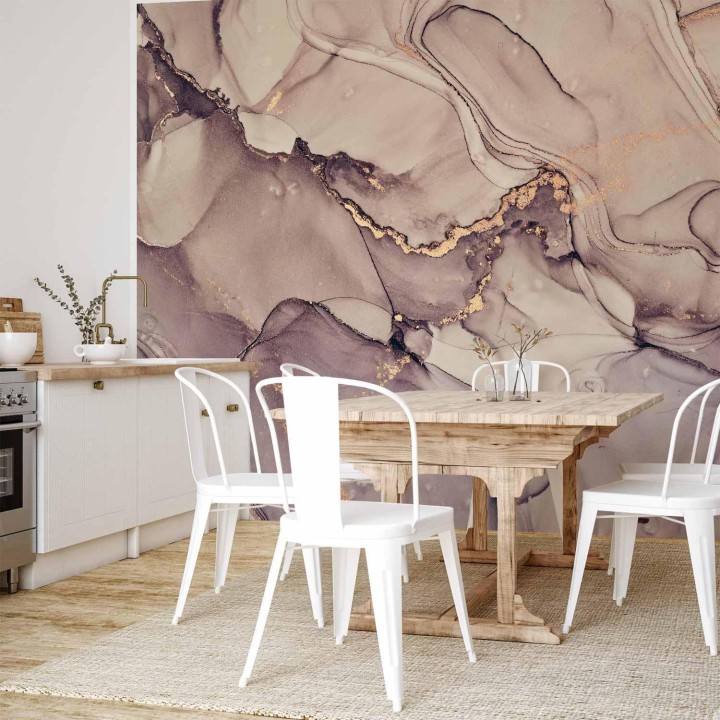 Fototapeta - Akwarelowa abstrakcja - pudroworóżowy marmur ze złotym akcentem