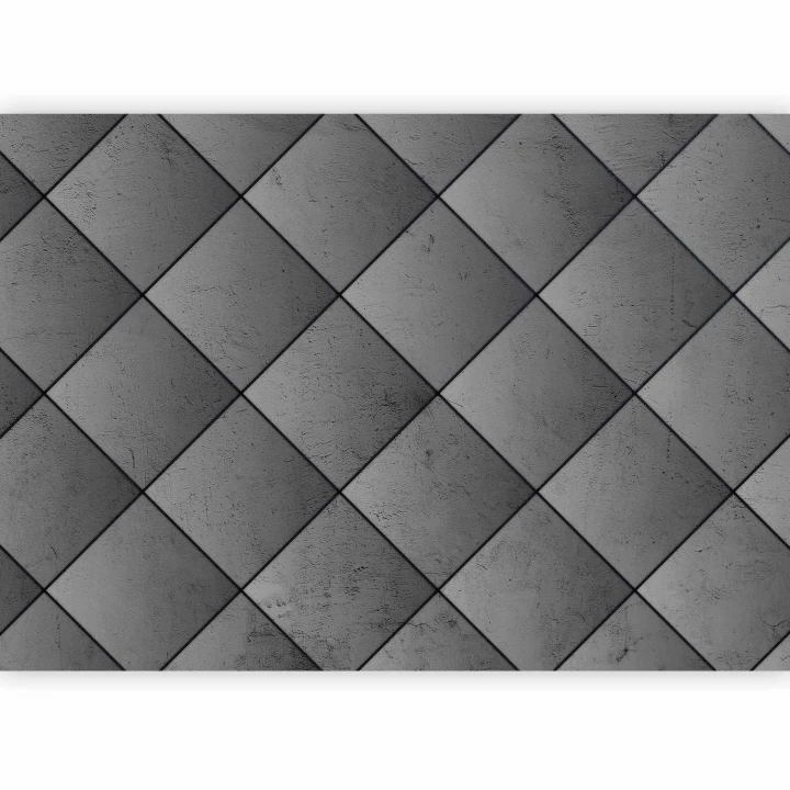 Fototapeta - Szara symetria - geometryczny wzór w deseń z betonu z czarnymi fugami