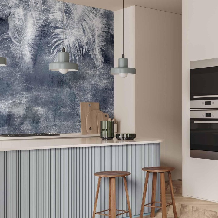 Fototapeta - Abstrakcja z naturą - egzotyczne liście na niebieskim tle z deseniem