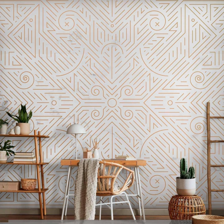 Fototapeta - Wzór geometryczny odcienie złota i kamień marmuru
