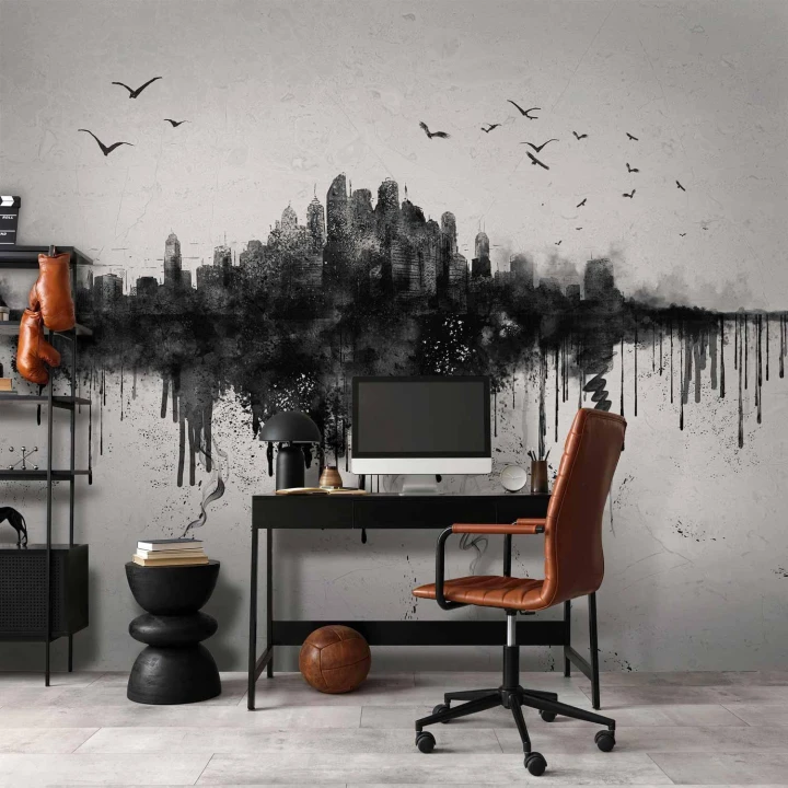 Fototapeta - Wielkie miasto - abstrakcyjna panorama miasta w stylu czarnej akwareli