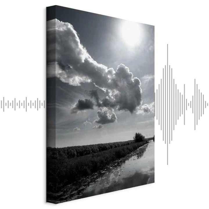 Obraz - Słońce nad chmurami (1-częściowy) - odbicie nieba w wodzie na polu