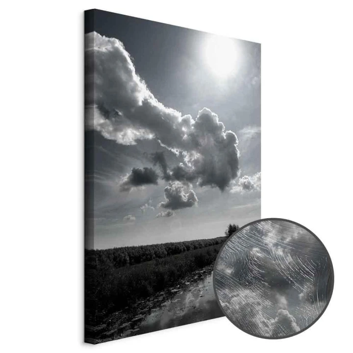 Obraz - Słońce nad chmurami (1-częściowy) - odbicie nieba w wodzie na polu