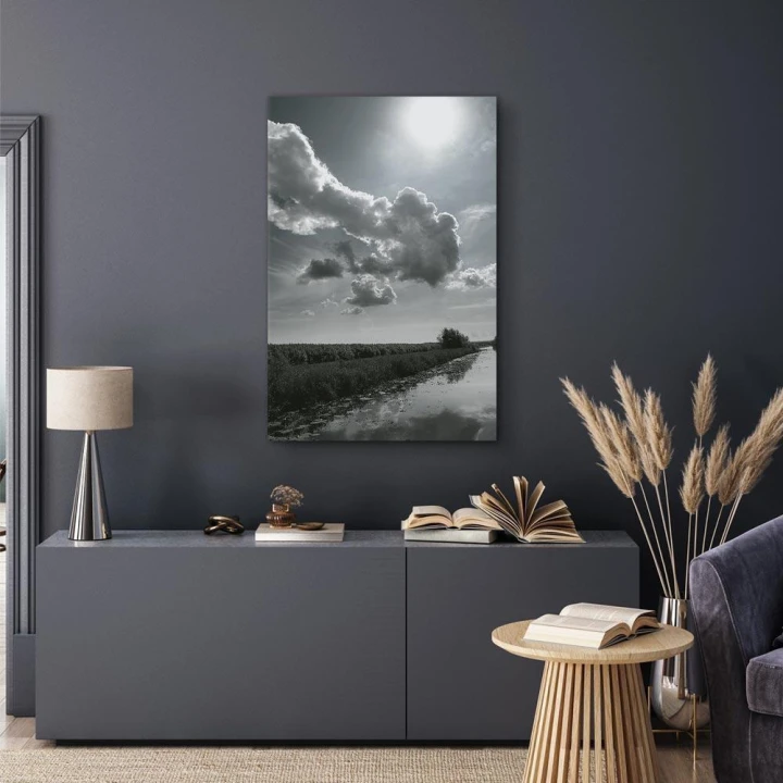 Obraz - Słońce nad chmurami (1-częściowy) - odbicie nieba w wodzie na polu