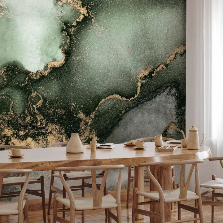 Fototapeta - Zielona akwarela - abstrakcja inspirowana strukturą marmuru