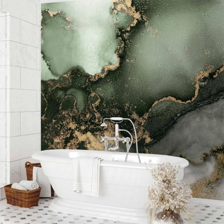 Fototapeta - Zielona akwarela - abstrakcja inspirowana strukturą marmuru