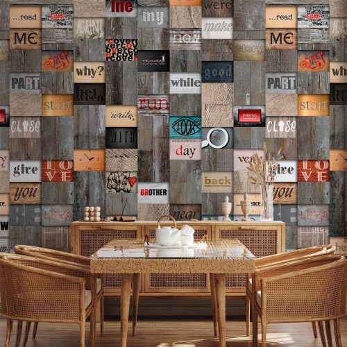 Tapeta - Drewniana inskrypcja