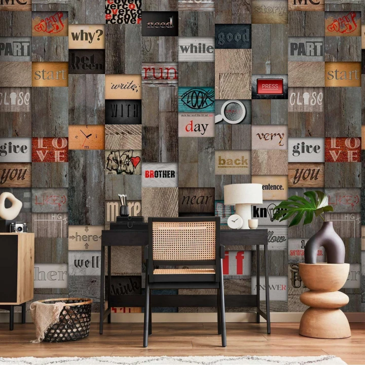 Tapeta - Drewniana inskrypcja