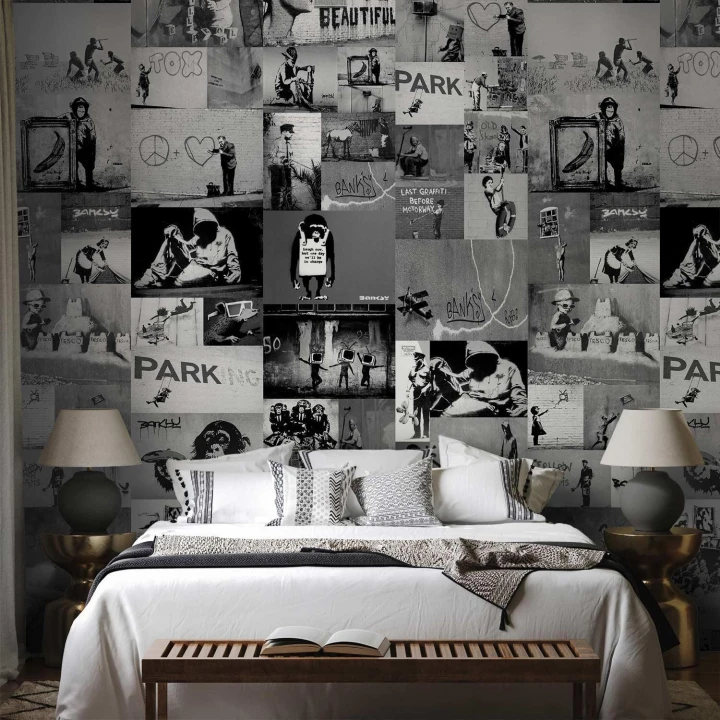 Tapeta - Banksy - szary kolaż