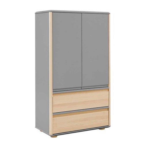 Wysoka komoda Funflex szara z dwoma szufladami brzozowymi do pokoju młodzieżowego