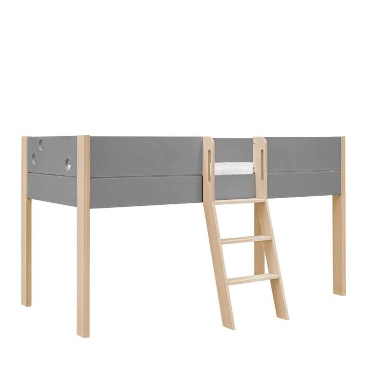 Łóżko podniesione Funflex szare z nogami z drewna brzozowego
