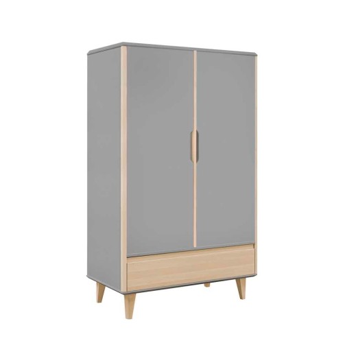 szafa dziecięca Loopi szara z dolną szufladą z drewna brzozowego