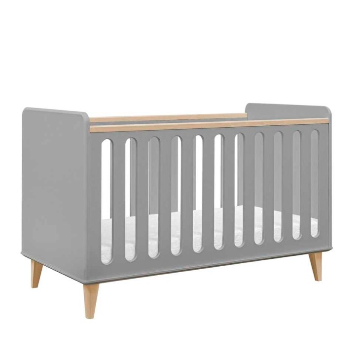 łóżeczko dziecięce 140x70 Loopi szare z nogami z drewna brzozowego