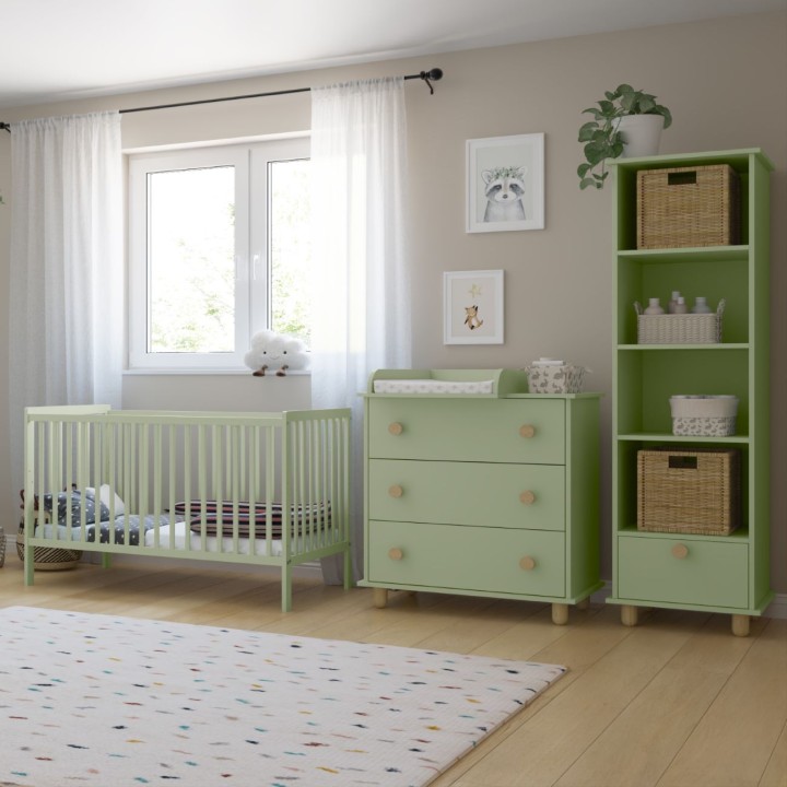 Pokój dziecka z miętowym łóżeczkiem i meblami Lilo