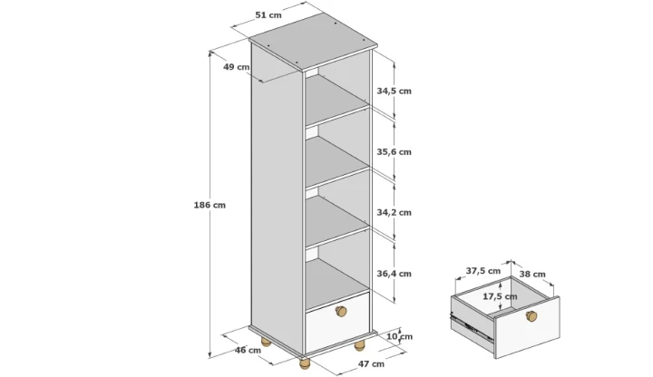 Regał dziecięcy Lilo kaszmir, wymiary