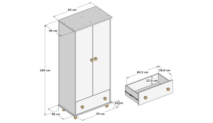 szafa dziecięca Lilo biała, wymiary