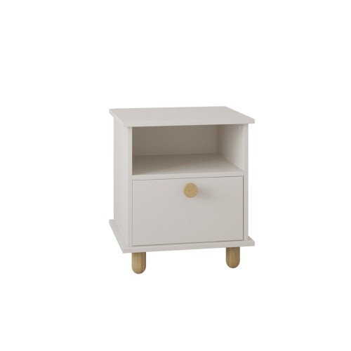 kaszmirowa szafka nocna Lilo z okrągłym bukowym uchwytem