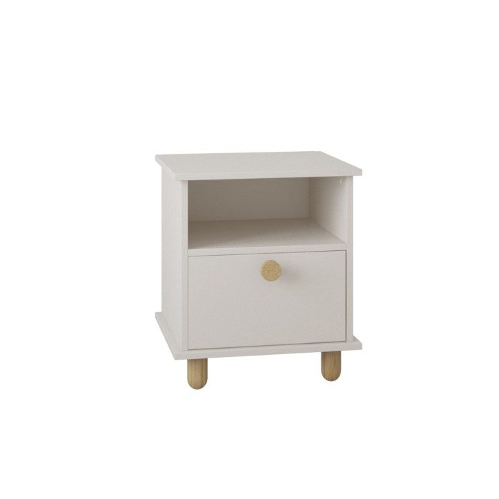 kaszmirowa szafka nocna Lilo z okrągłym bukowym uchwytem