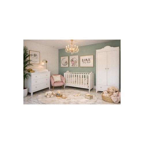 Aranżacja pokoju dziecięcego w stylu glamour z białymi meblami Glamour