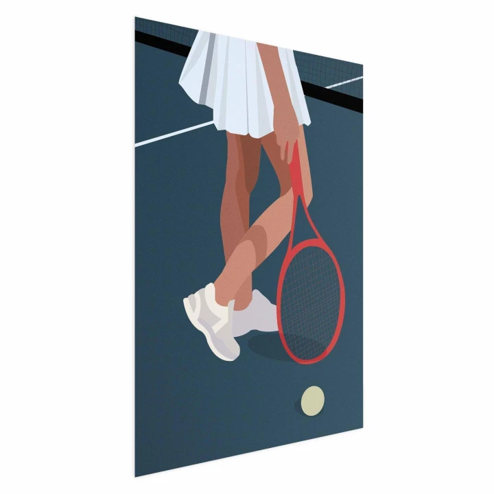 Plakat - Tenisistka z czerwoną rakietą na korcie - ilustracja