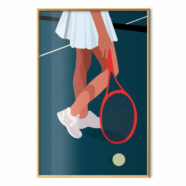 Plakat - Tenisistka z czerwoną rakietą na korcie - ilustracja