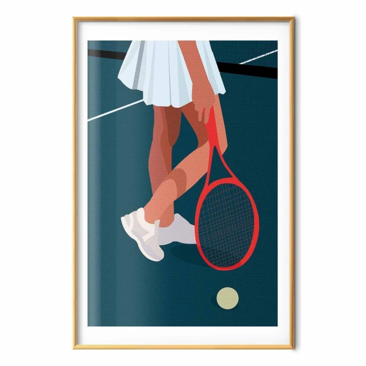 Plakat - Tenisistka z czerwoną rakietą na korcie - ilustracja