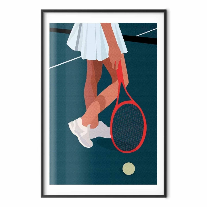Plakat - Tenisistka z czerwoną rakietą na korcie - ilustracja
