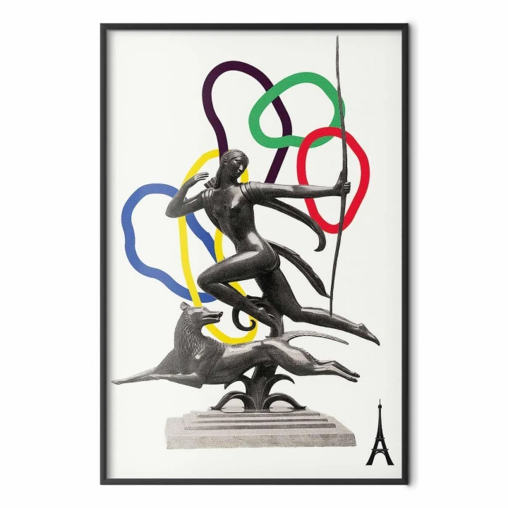 Plakat - Grafika kolaż - kobieta strzelająca z łuku