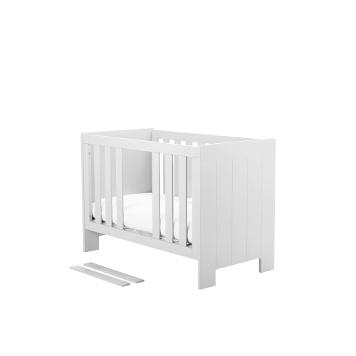 Łóżeczko Calmo białe 120×60 z wyjmowanymi szczebelkami