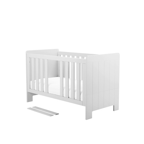 Łóżeczko Calmo 140×70 białe z regulacją materaca i wyjmowanymi szczebelkami