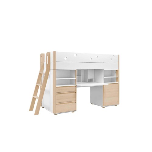 Meblościanka młodzieżowa Funflex biała z łóżkiem i biurkiem