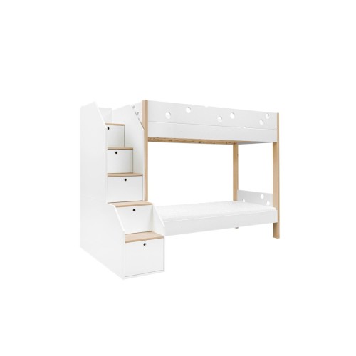 Łóżko piętrowe ze schodami Funflex białe do pokoju młodzieżowego