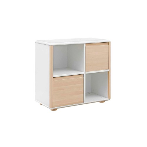 Niska komoda Funflex 2 drzwi brzoza z białym korpusem i otwartymi wnękami