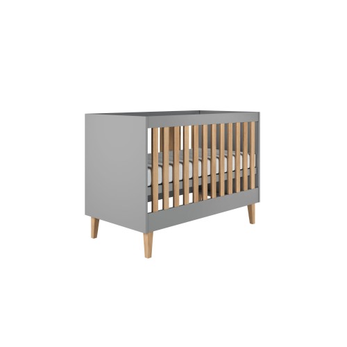 łóżeczko dziecięce Kubi szare z drewnianymi szczebelkami