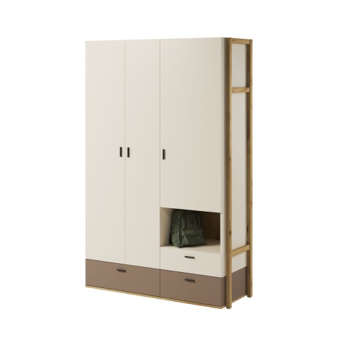 szafa młodzieżowa Lenny 3-drzwiowa w kolorze dąb artisan, beż piaskowy i trufla