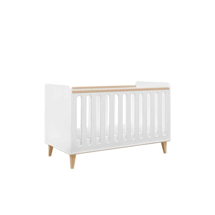 łóżeczko dziecięce 120x60 Loopi białe z nogami z drewna brzozowego