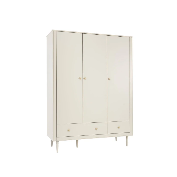 Przestronna szafa dziecięca Petite ze złotymi uchwytami i bukowymi nogami
