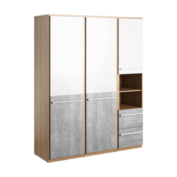 Nowoczesna szafa młodzieżowa Plano 150 cm – dąb nash, biały, szary