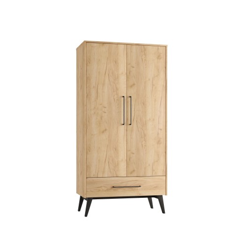 Szafa dwudrzwiowa Retro w kolorze dębu z czarnymi uchwytami – darmowa dostawa
