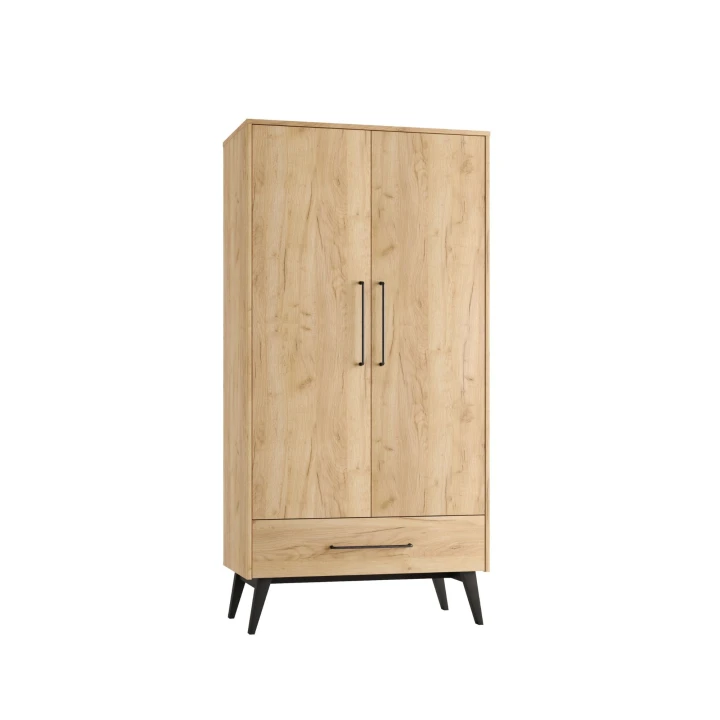 Szafa dwudrzwiowa Retro w kolorze dębu z czarnymi uchwytami – darmowa dostawa