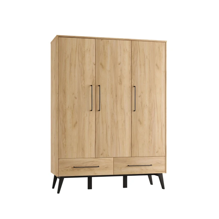 Szafa trzydrzwiowa Retro w kolorze dębu z czarnymi uchwytami