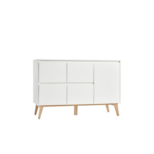 komoda Swing biały z czterema szufladami i drzwiami