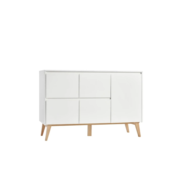 komoda Swing biały z czterema szufladami i drzwiami