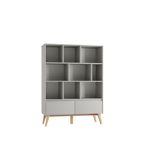 regał szeroki Swing szary z półkami i szufladami