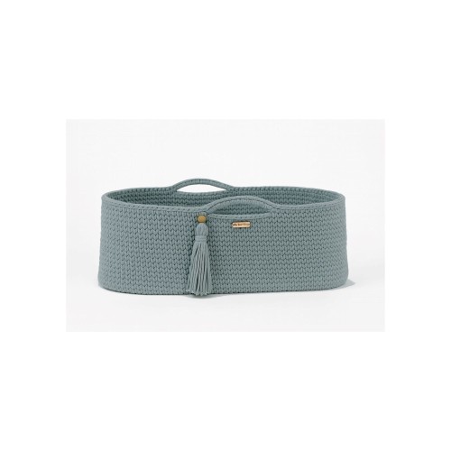 Bawełniany kosz Mojżesza Laurel w zielonym odcieniu z chwostem