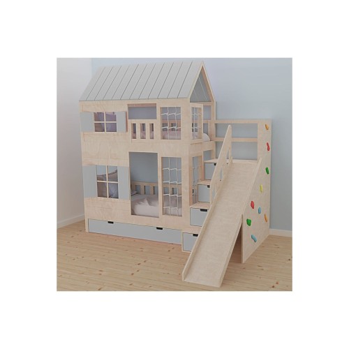 Drewniane łóżko piętrowe plac zabaw ze ścianką wspinaczkową