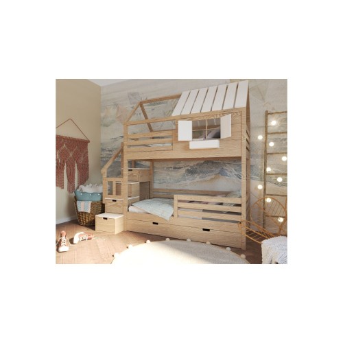 Łóżko piętrowe z domkiem dla dziecka