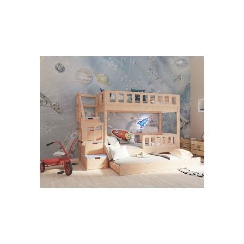 drewniane łóżko piętrowe dla młodzieży z trzecim spaniem