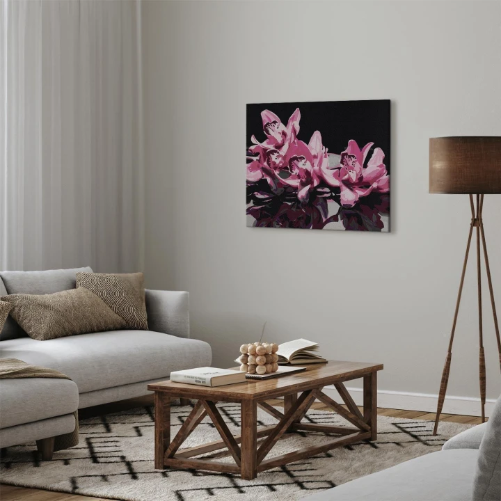 Obraz do samodzielnego malowania - Różowa orchidea (czarne tło)