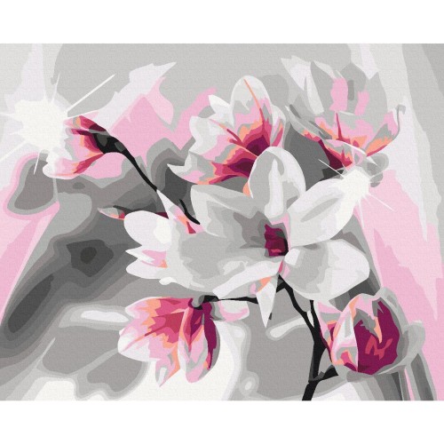Obraz do samodzielnego malowania - Magnolia (szare tło)